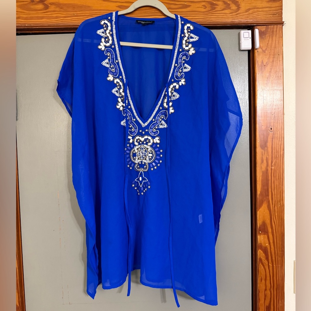 Elegant Blue Embellished Swim Coverup